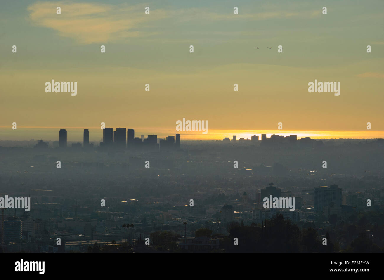 Sunset view of Los Angeles. Stock Photo