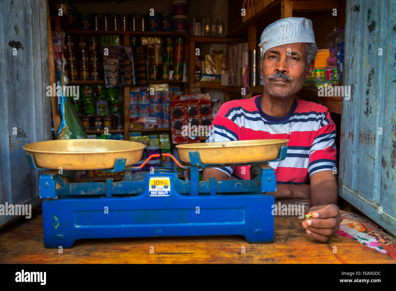 A small scale businessman in Harar, Ethiopia. Stock Photo