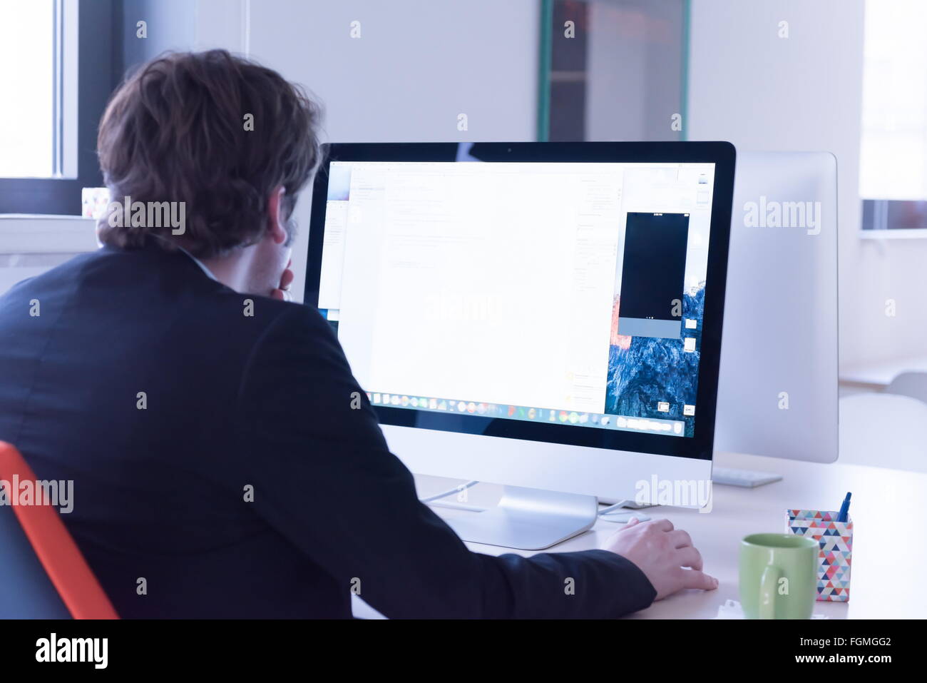 startup business, software developer working on computer at modern ...