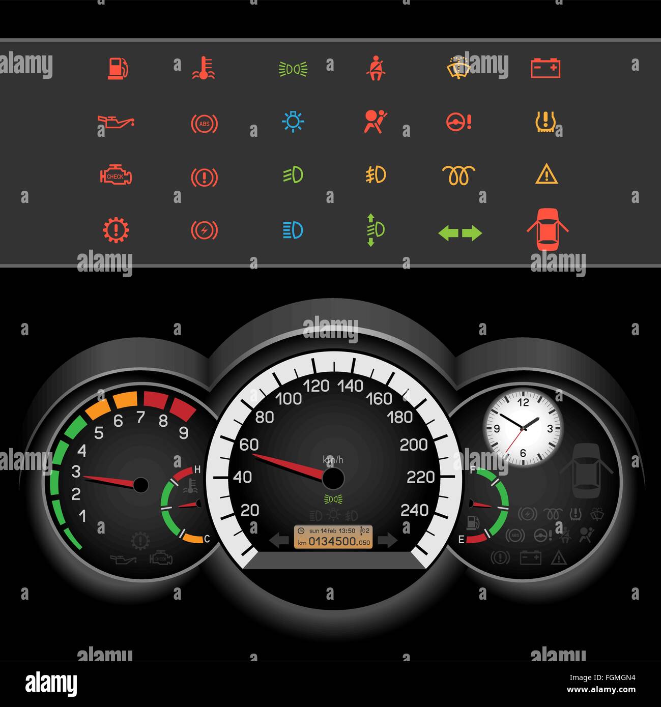 car speedometer night panel Stock Vector
