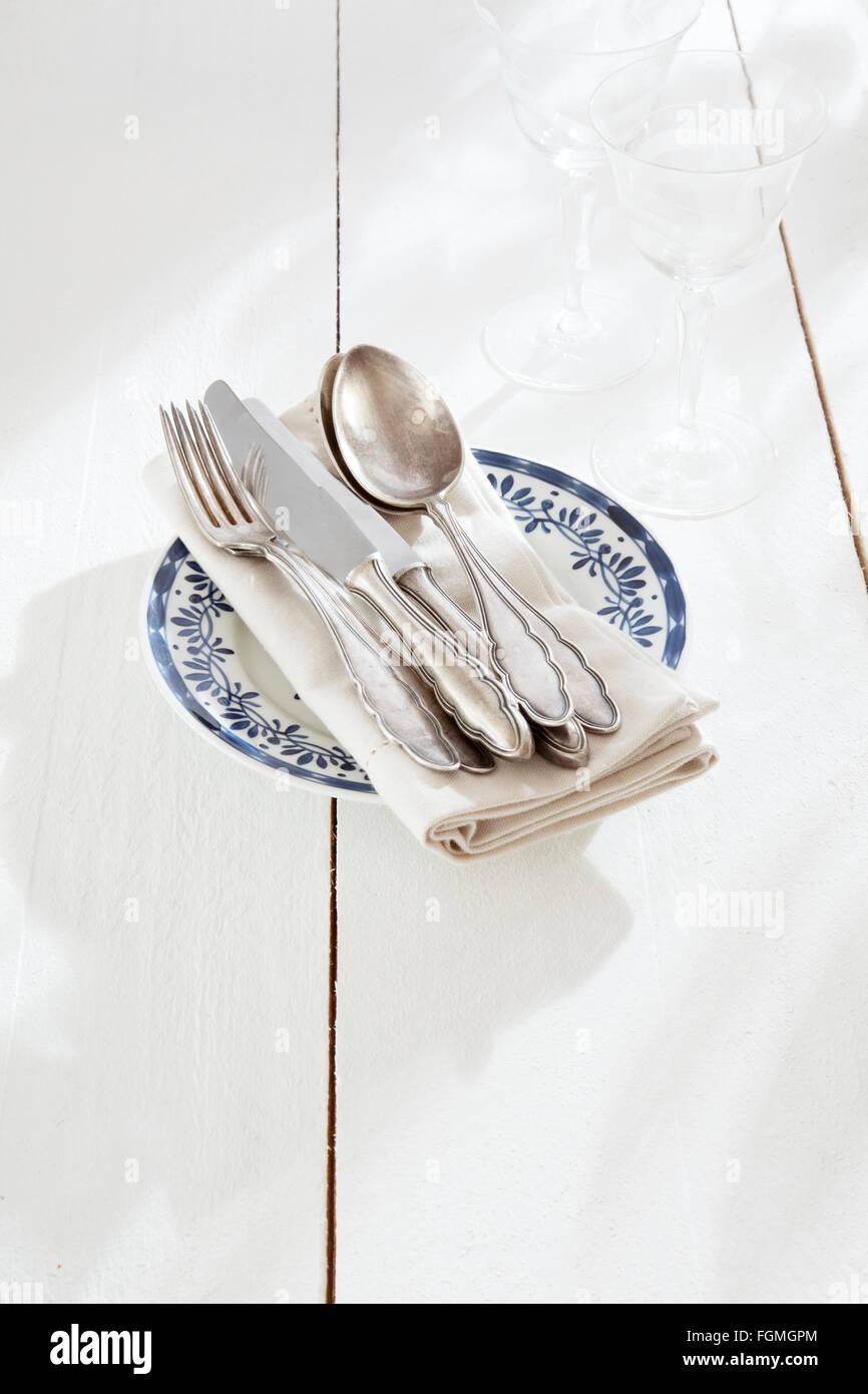 cutlery on a napkin Stock Photo Alamy
