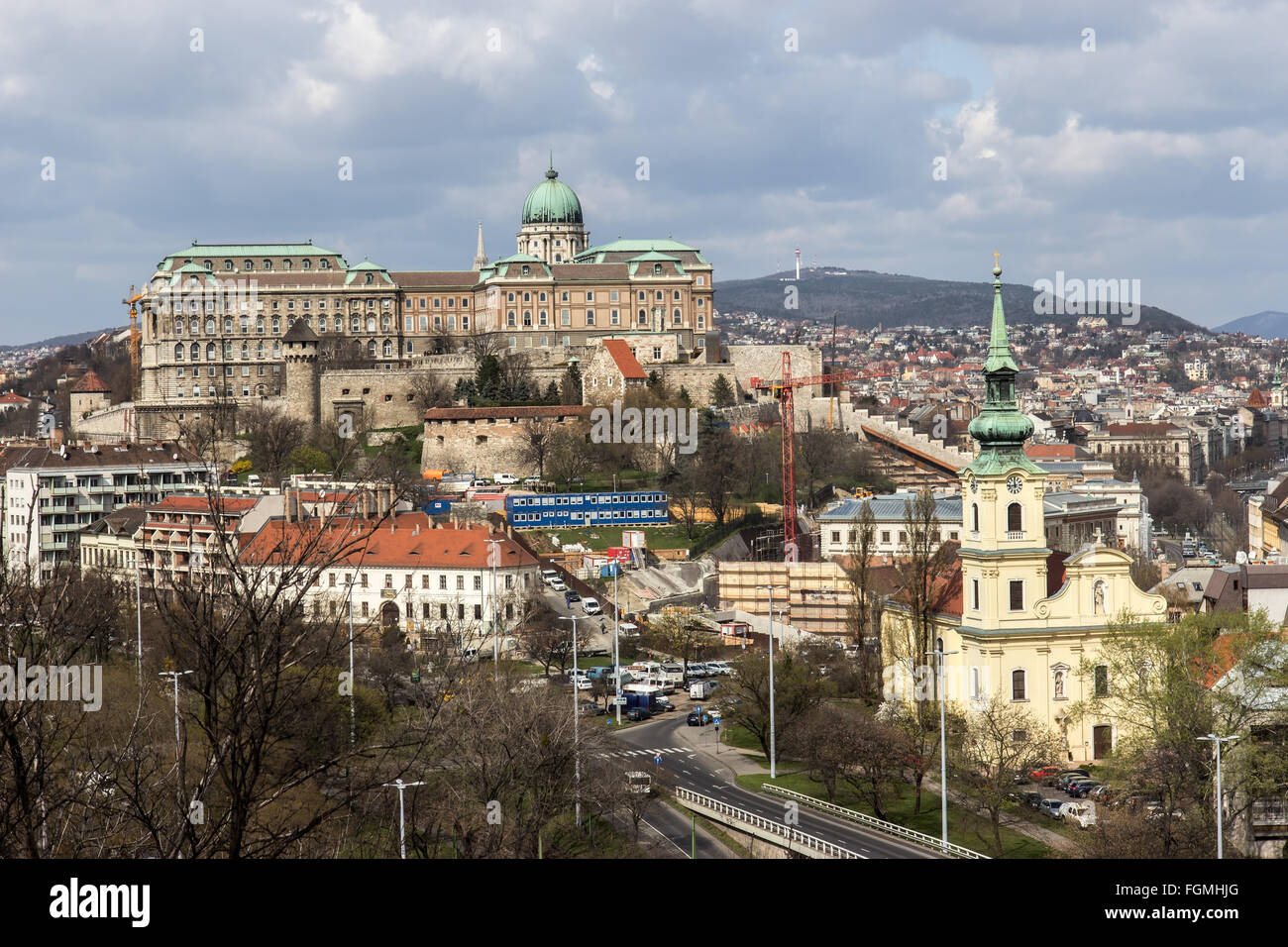 View on Buda castle hill with city around Stock Photo