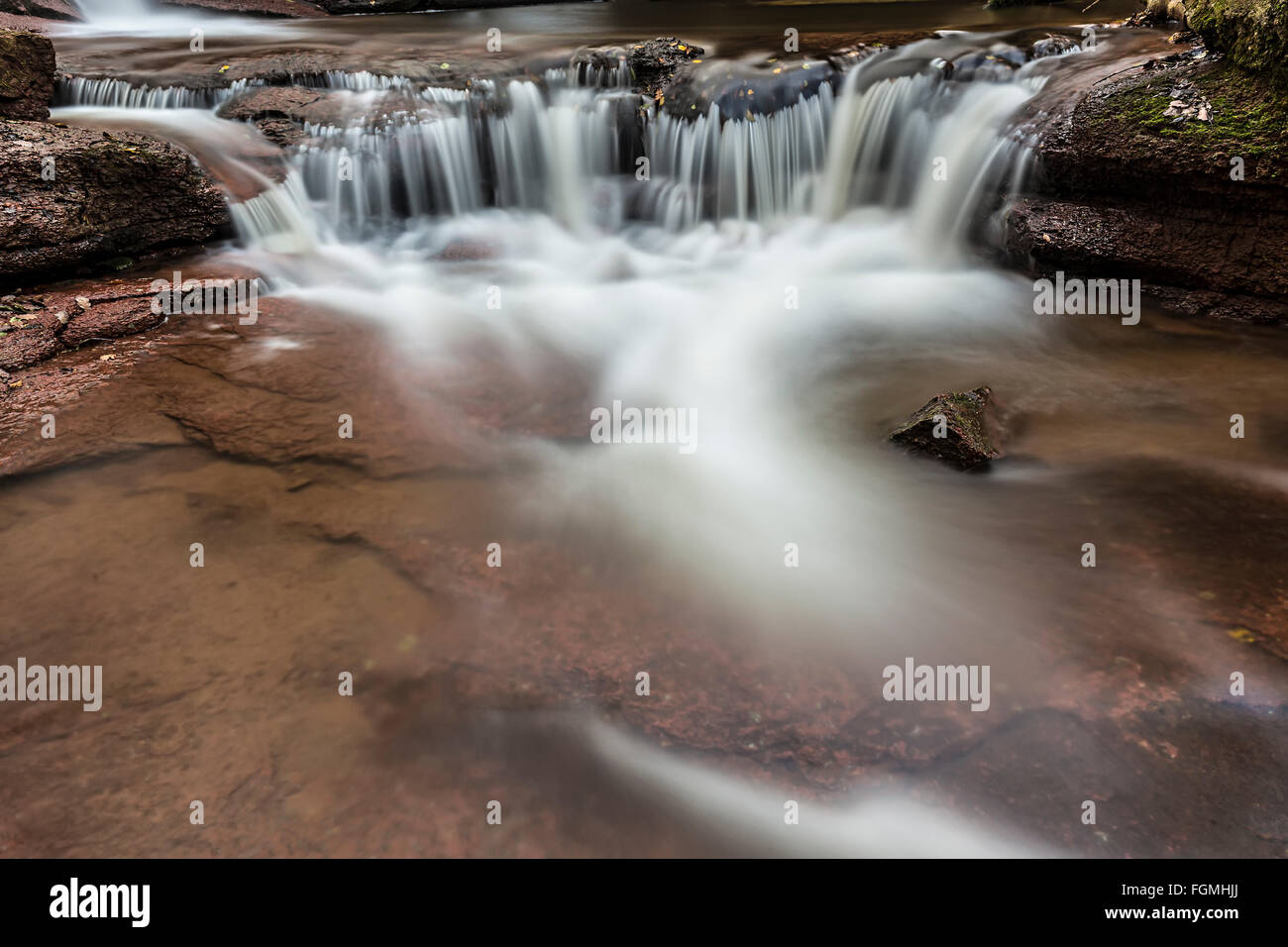 Cascade in stream, Pwll-y-Wrach Nature Reserve, Talgarth, Wales, UK Stock Photo