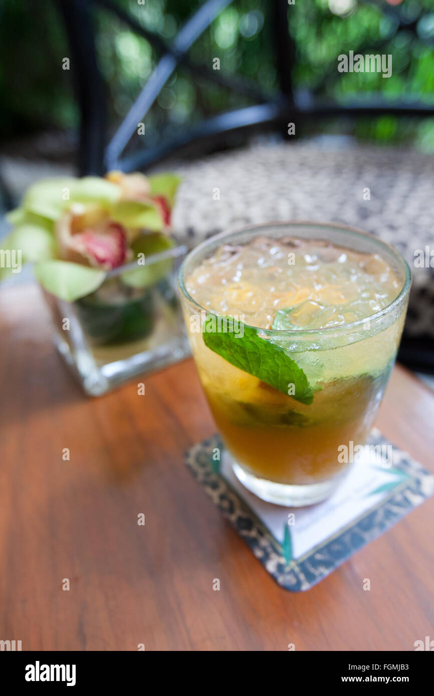 Tropical drink served at the  Oriental Bangkok Stock Photo