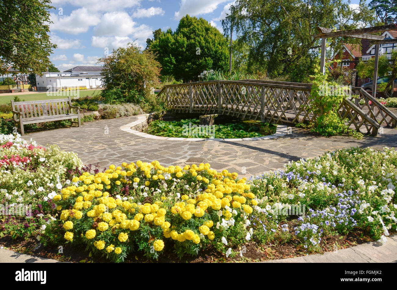 Village in Kent Sevenoaks Vine cricket grounds pretty flower display middle summer Stock Photo