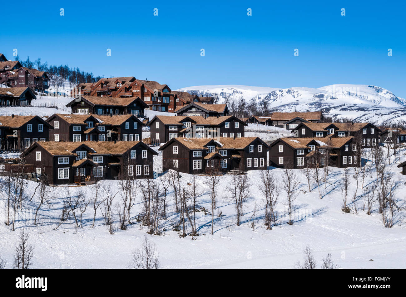 Geilo Fjellandsby apartment complex , some kilometers south of Geilo, winter, Buskerud, Norway
