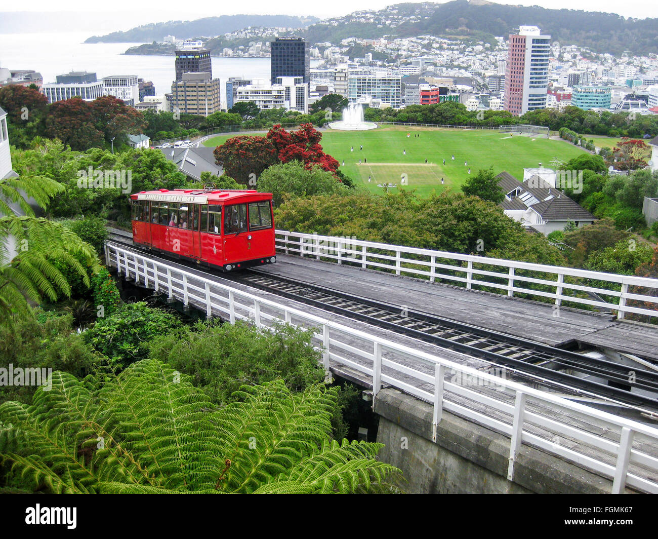 Famous red cable car in Wellington New Zealand Stock Photo
