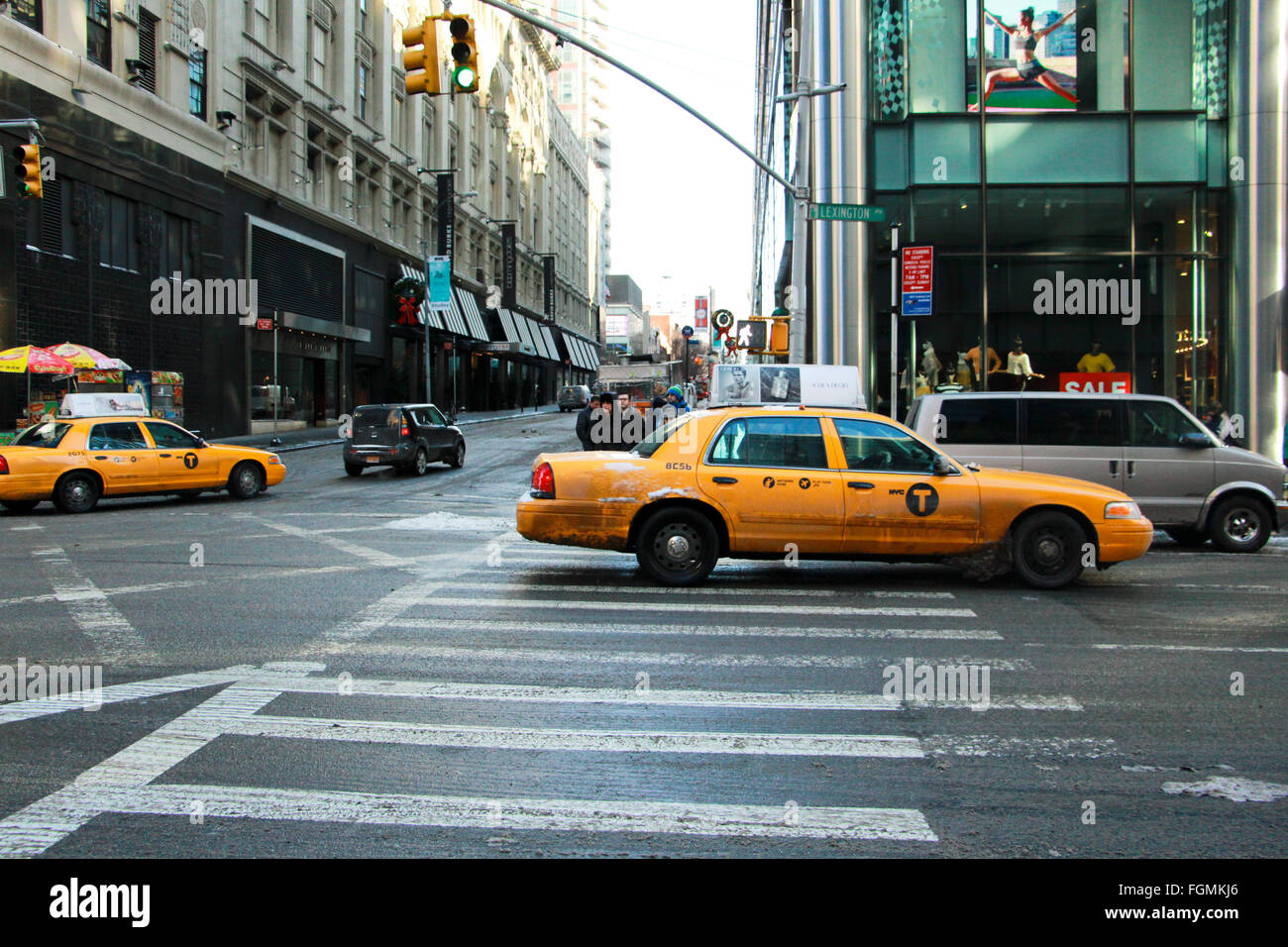 Yellow cab in new york city Stock Photo
