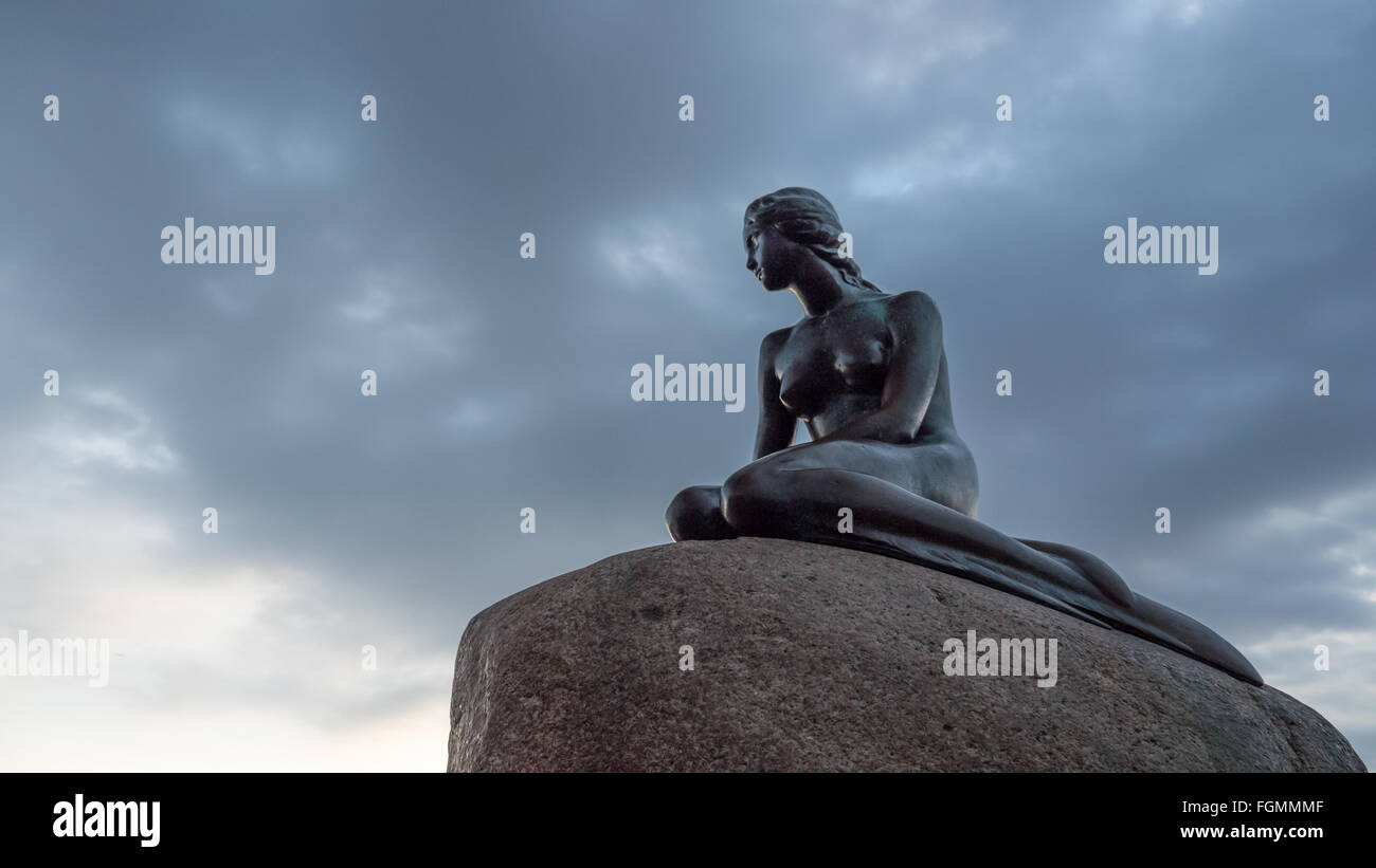 Low angle view of Little Mermaid statue in Denmark Stock Photo