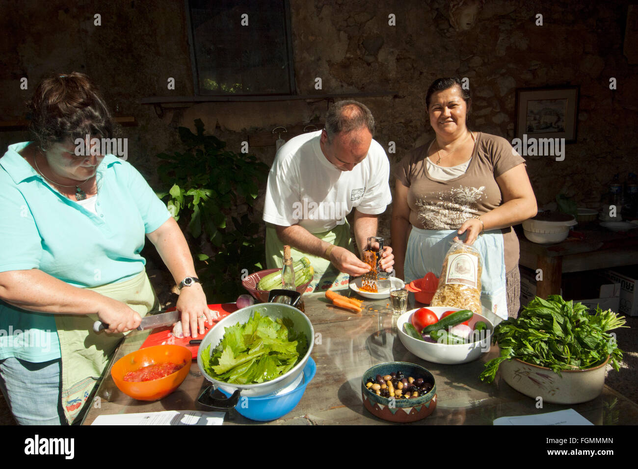 Griechenland, Kreta, Vamos, in der Ruine der alten Mühle finden Kochkurse statt. Stock Photo