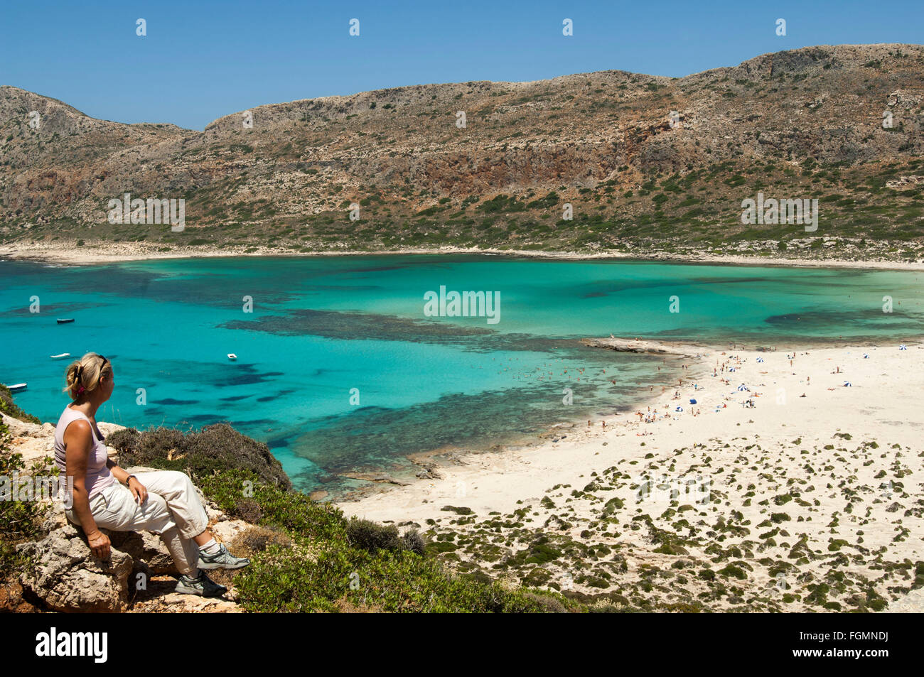 Griechenland, Kreta, Kissamos, Blick auf Balos Beach und die Lagune Stock Photo