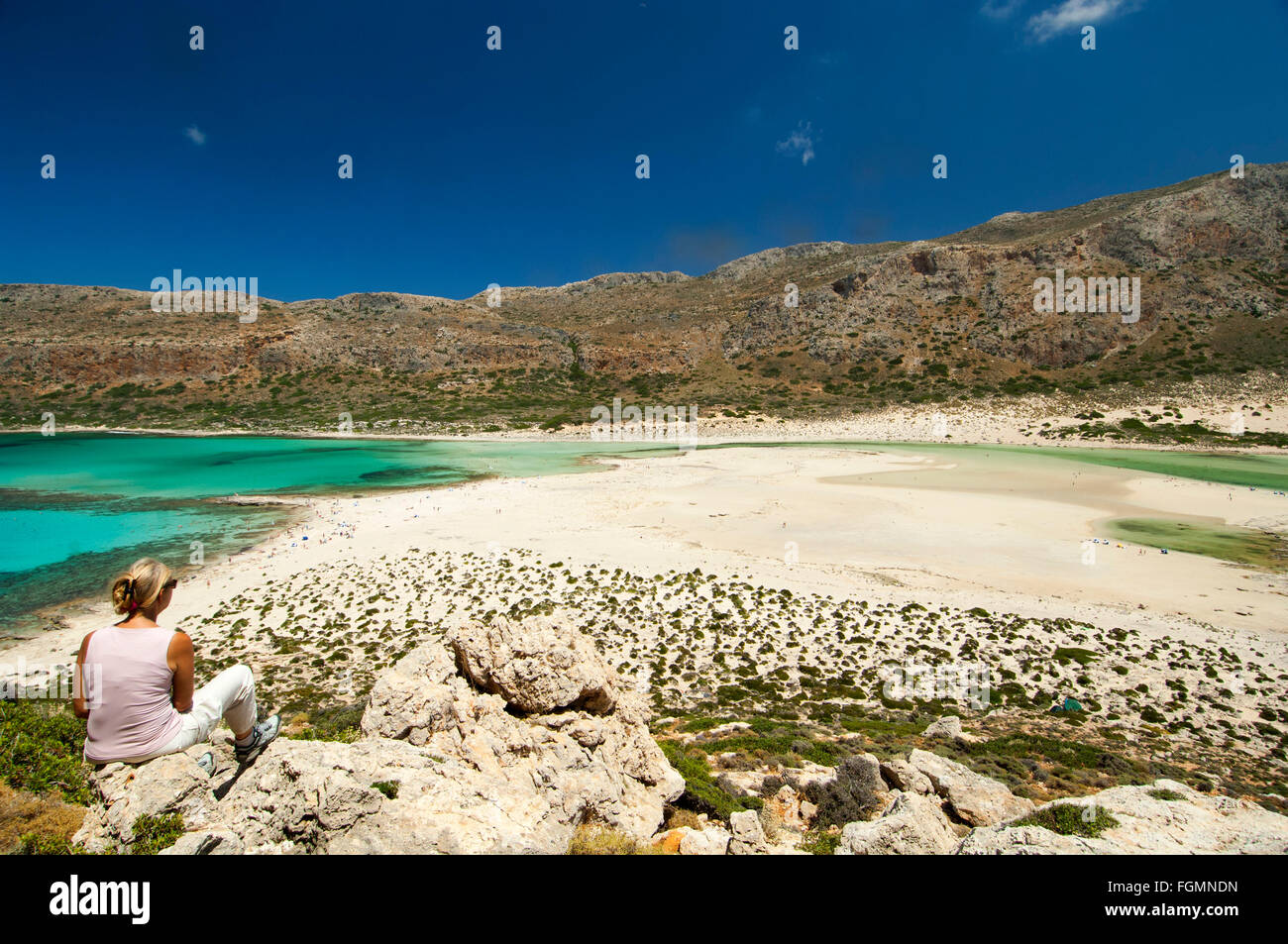 Griechenland, Kreta, Kissamos, Blick auf Balos Beach und die Lagune Stock Photo