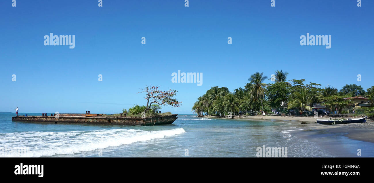 Ship wreck and Beach at Puerto Viejo Limon Costa Rica Stock Photo