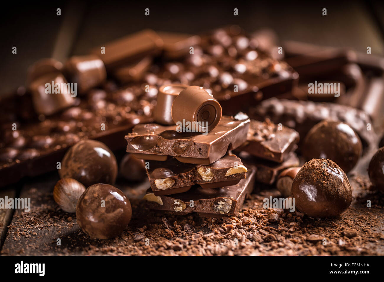 Tasty sweets chocolates and pralines Stock Photo