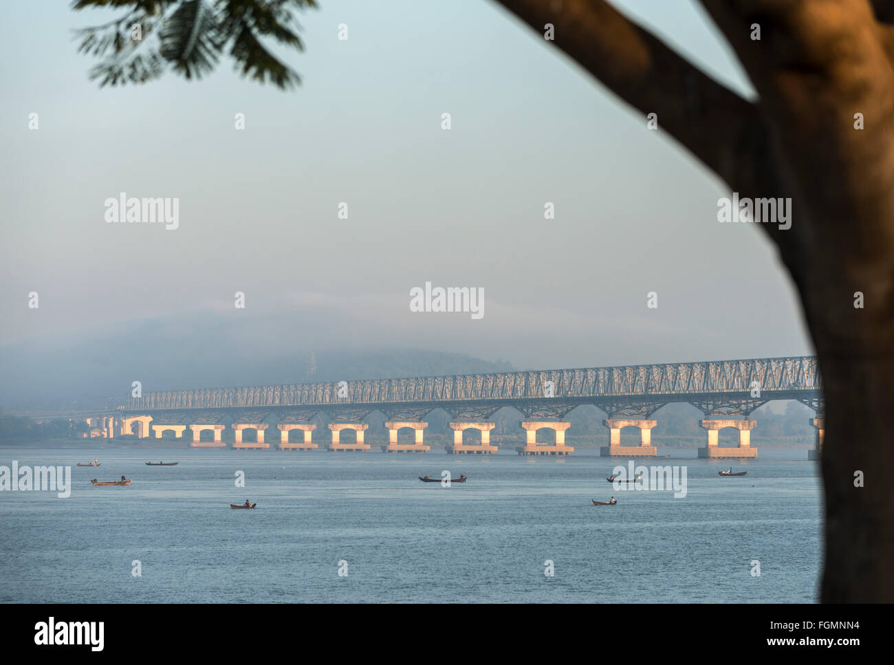 Bridge over the Salween river, Burma Stock Photo