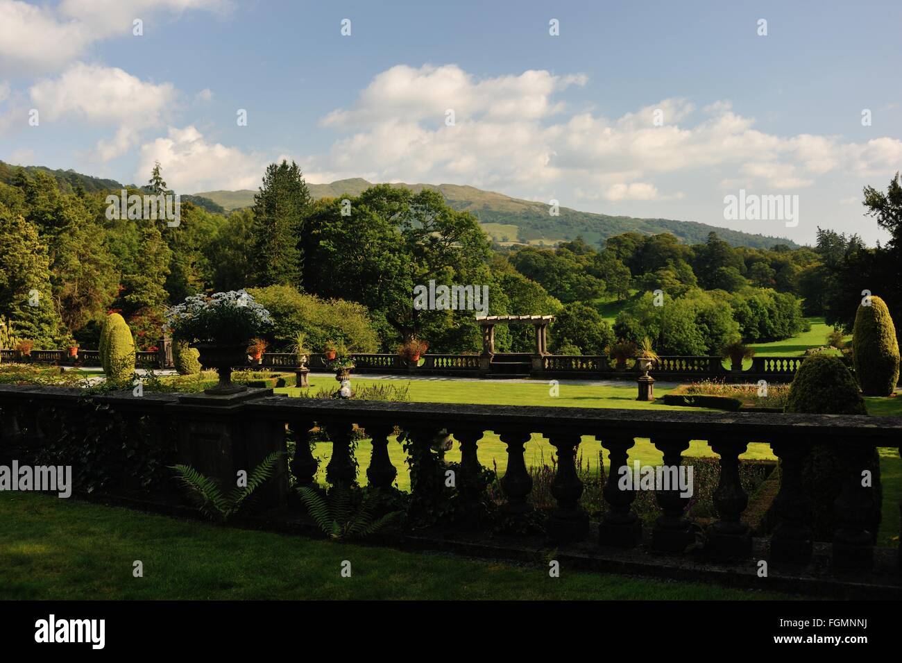 Rydal Hall, Rydal Village, Ambleside, Lake District, National Park, Cumbria, England, UK. Formal Gardens, Woodland, Landscape. Stock Photo
