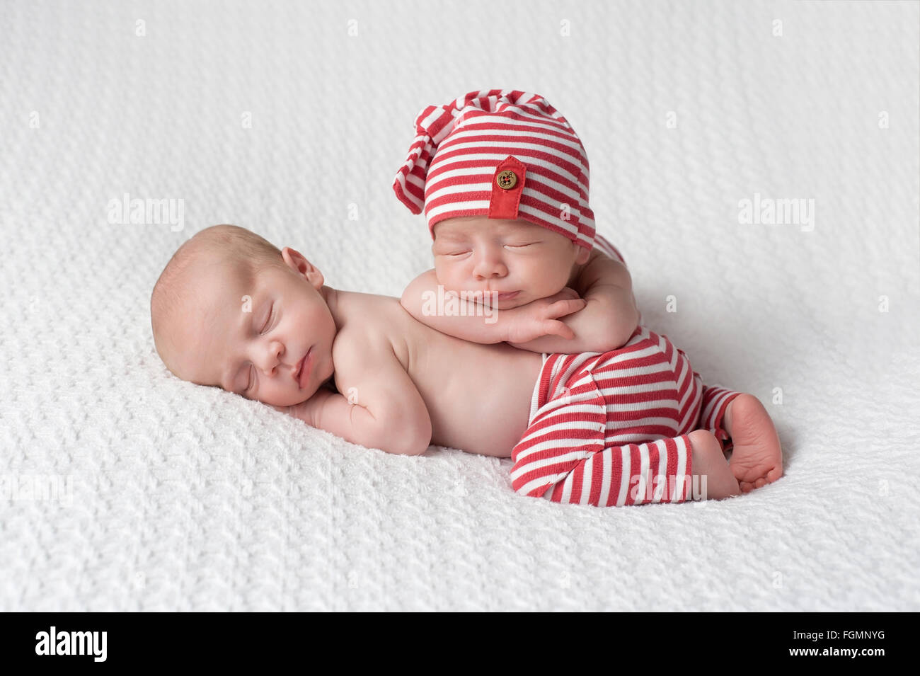 Sleeping Newborn Twin Baby Boys Stock Photo