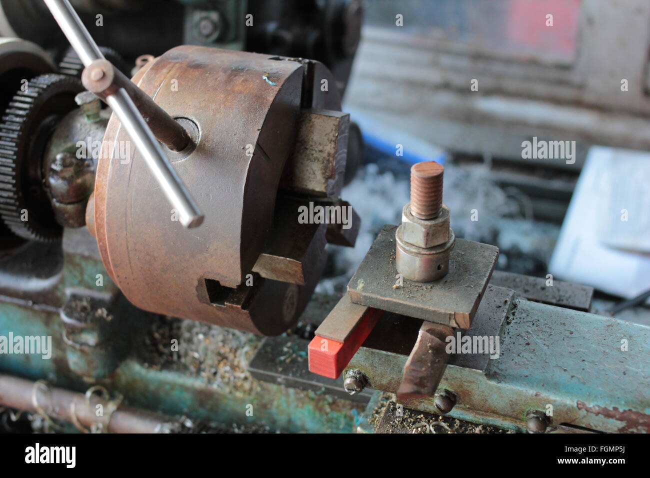Lathe chuck with key and tool Stock Photo Alamy