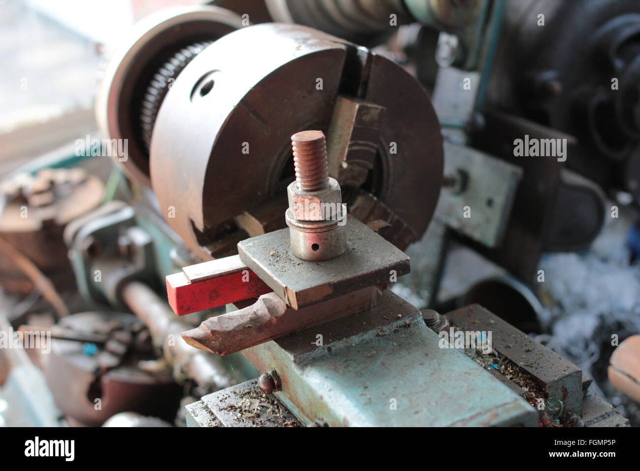 Lathe chuck and tool Stock Photo Alamy