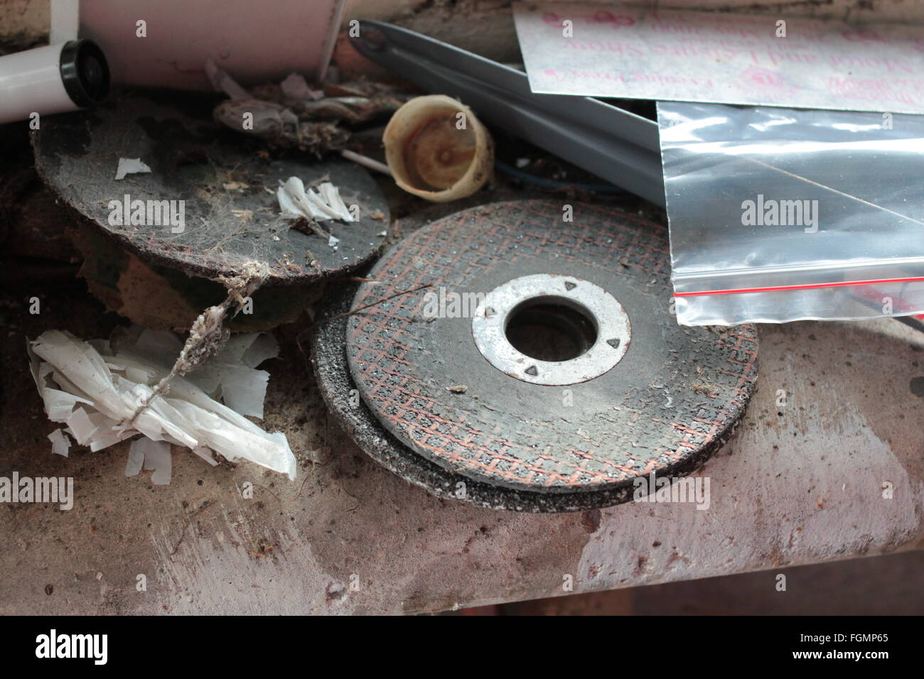 abrasive wheels on shelf Stock Photo Alamy