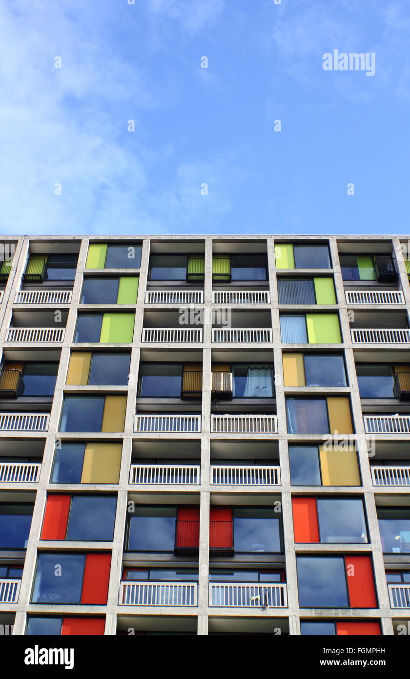 Regenerated flats on the Grade II* listed Park Hill housing estate in Sheffield, England UK Stock Photo