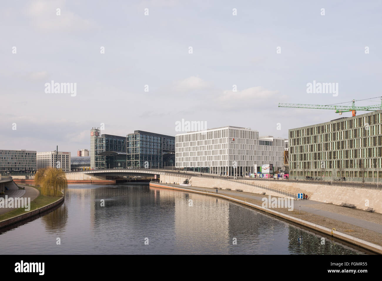 BERLIN - FEBRUARY 19: The 'Berlin Hauptbahnhof' (German for Mainstation) and the Spree river on February 19 2016 in Berlin. Stock Photo