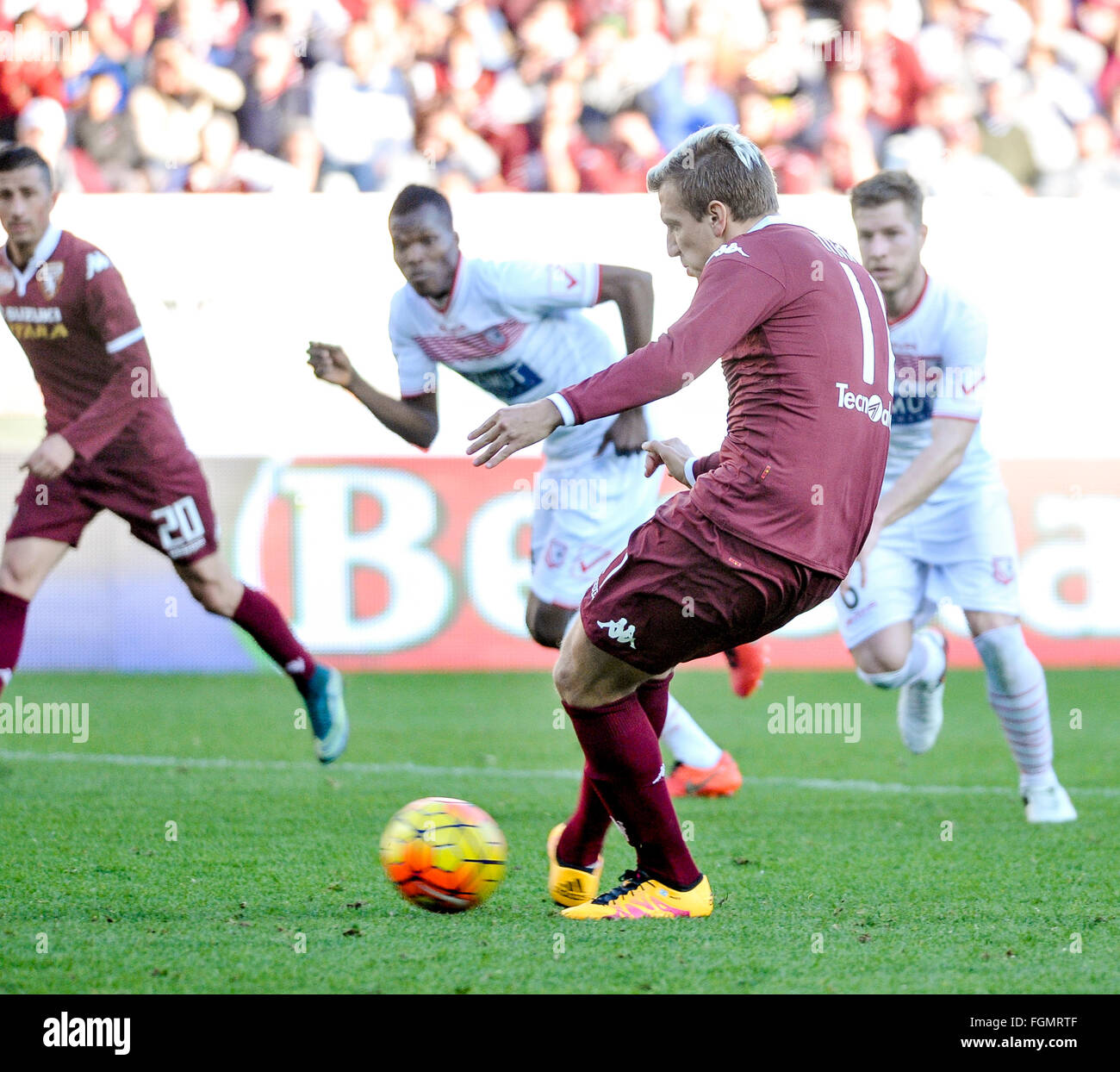 Turin, Italy. 21st Feb, 2016. Maxi Lopez shots a penalty during the Serie A football match between Torino FC and Carpi FC. The final result of the match is 0-0 © Nicolò Campo/Pacific Press/Alamy Live News Stock Photo