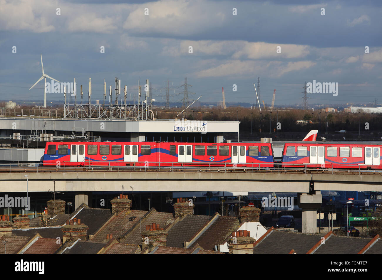The transport hub of London City Airport, in Royal Docks, in the Borough of Newham, in east London, England, UK Stock Photo