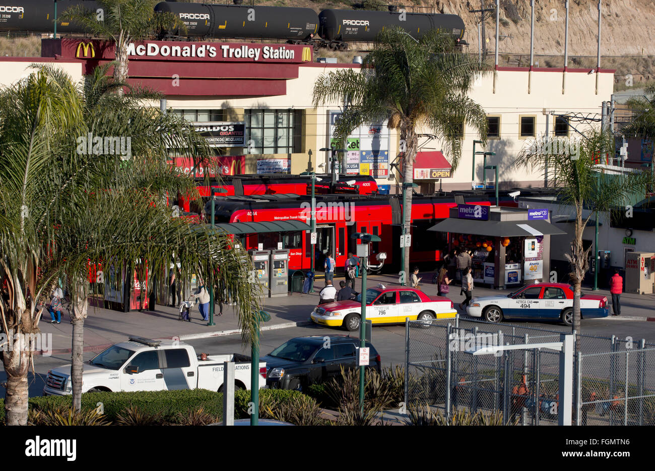 trolley terminal in San Ysidro, California at border with Tijuana, Mexico Stock Photo