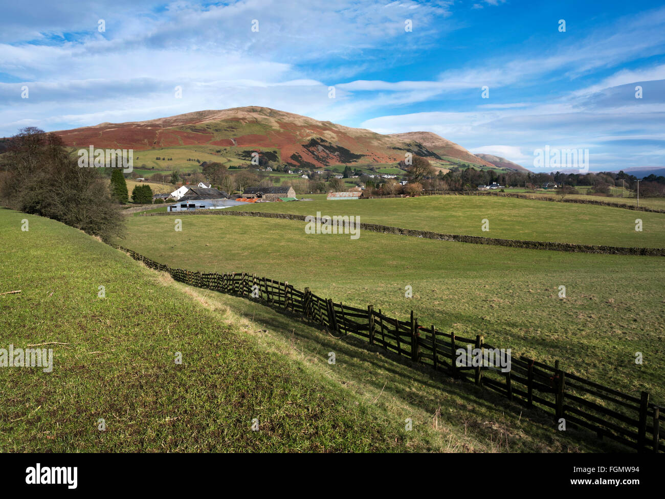 The Howgill Fells, in the Yorkshire Dales National Park, above Sedbergh, seen from the old railway line. Stock Photo