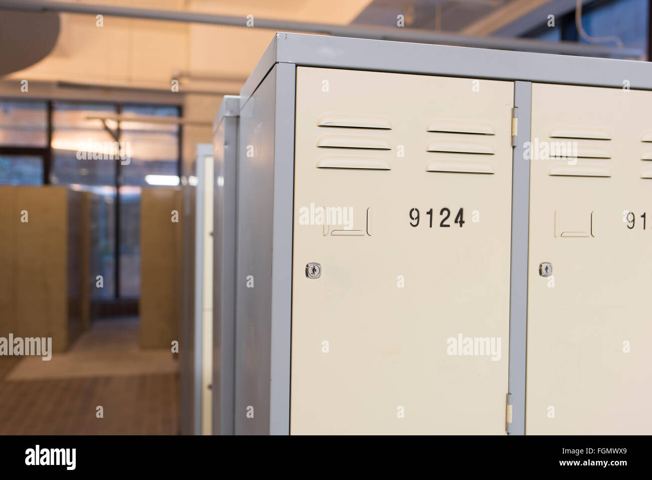 School locker made with metal in a line Stock Photo