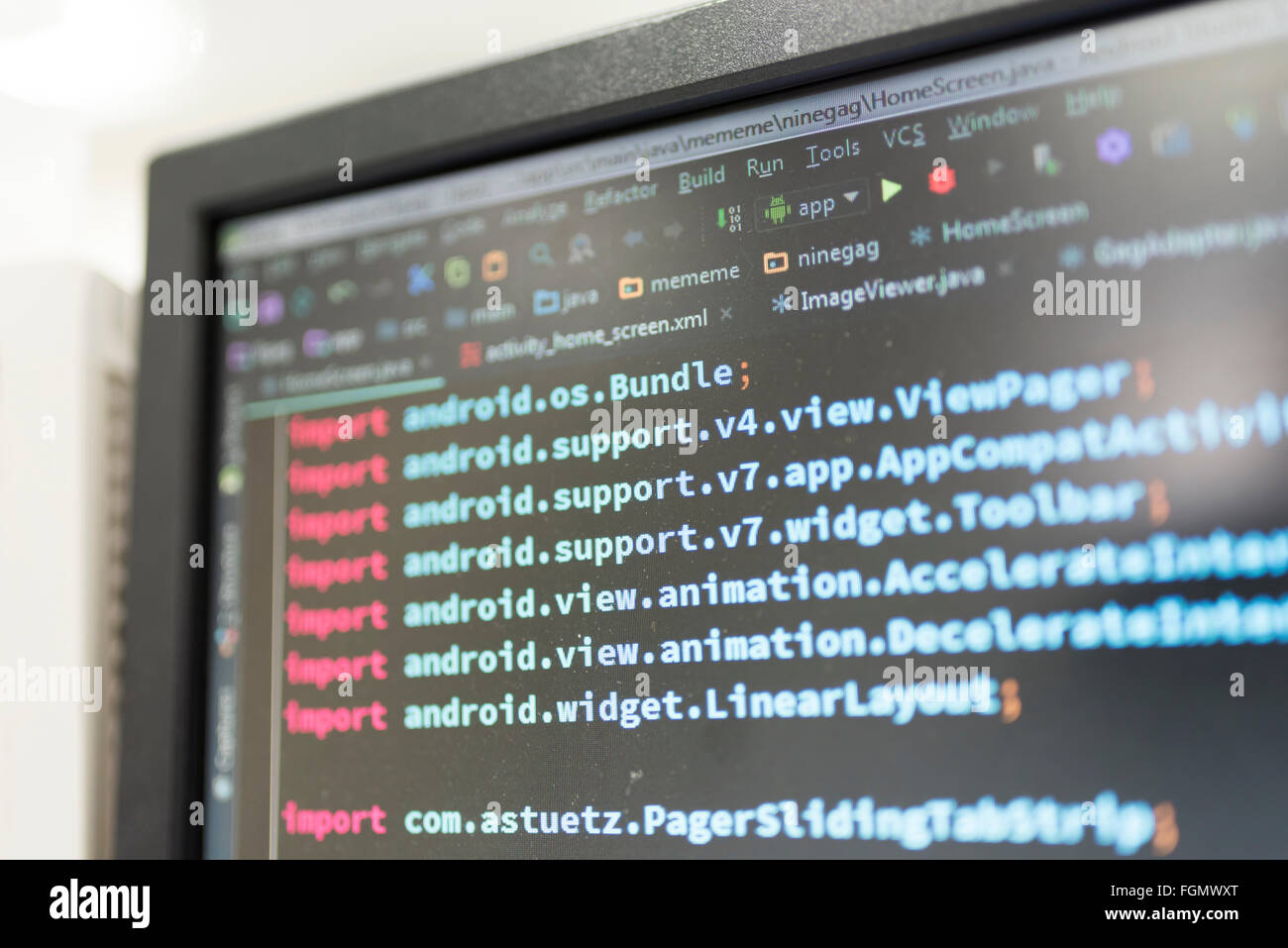 Coding on screen with colorful code Stock Photo