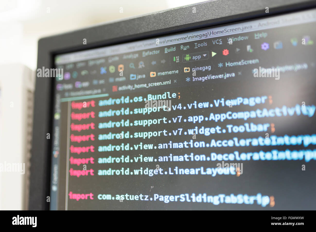 Coding on screen with colorful code Stock Photo