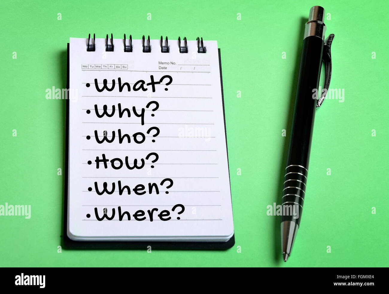 What Why Who How word on notebook page Stock Photo - Alamy