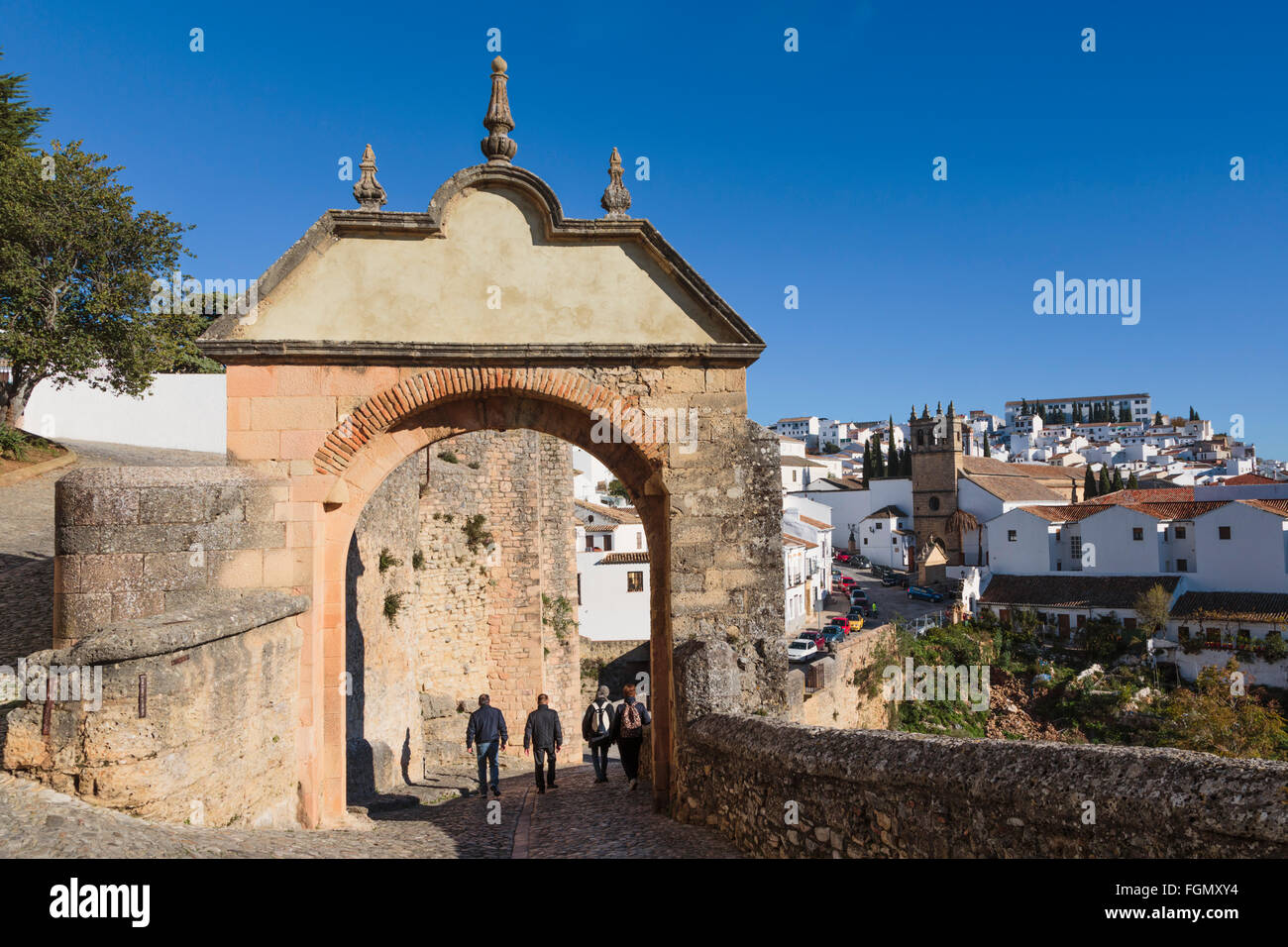 Ronda, Malaga Province, Andalusia, southern Spain. Arch of Philip V, built 1742.  Arco de Felipe V. Stock Photo