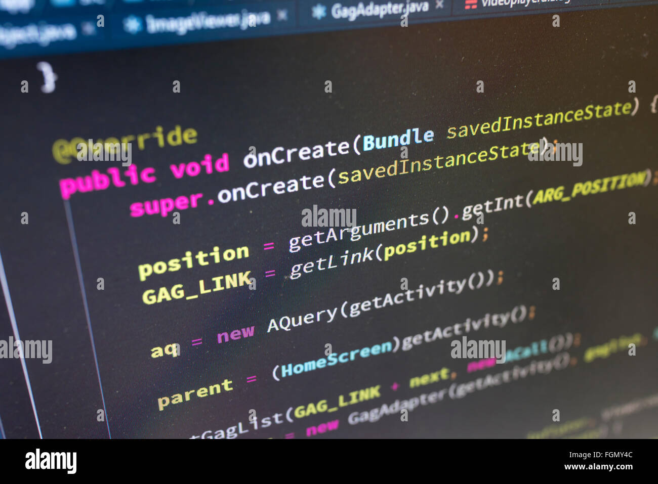 Coding on screen with colorful code Stock Photo