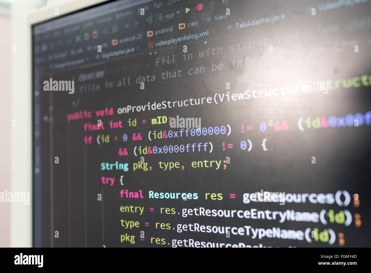 Coding on screen with colorful code Stock Photo