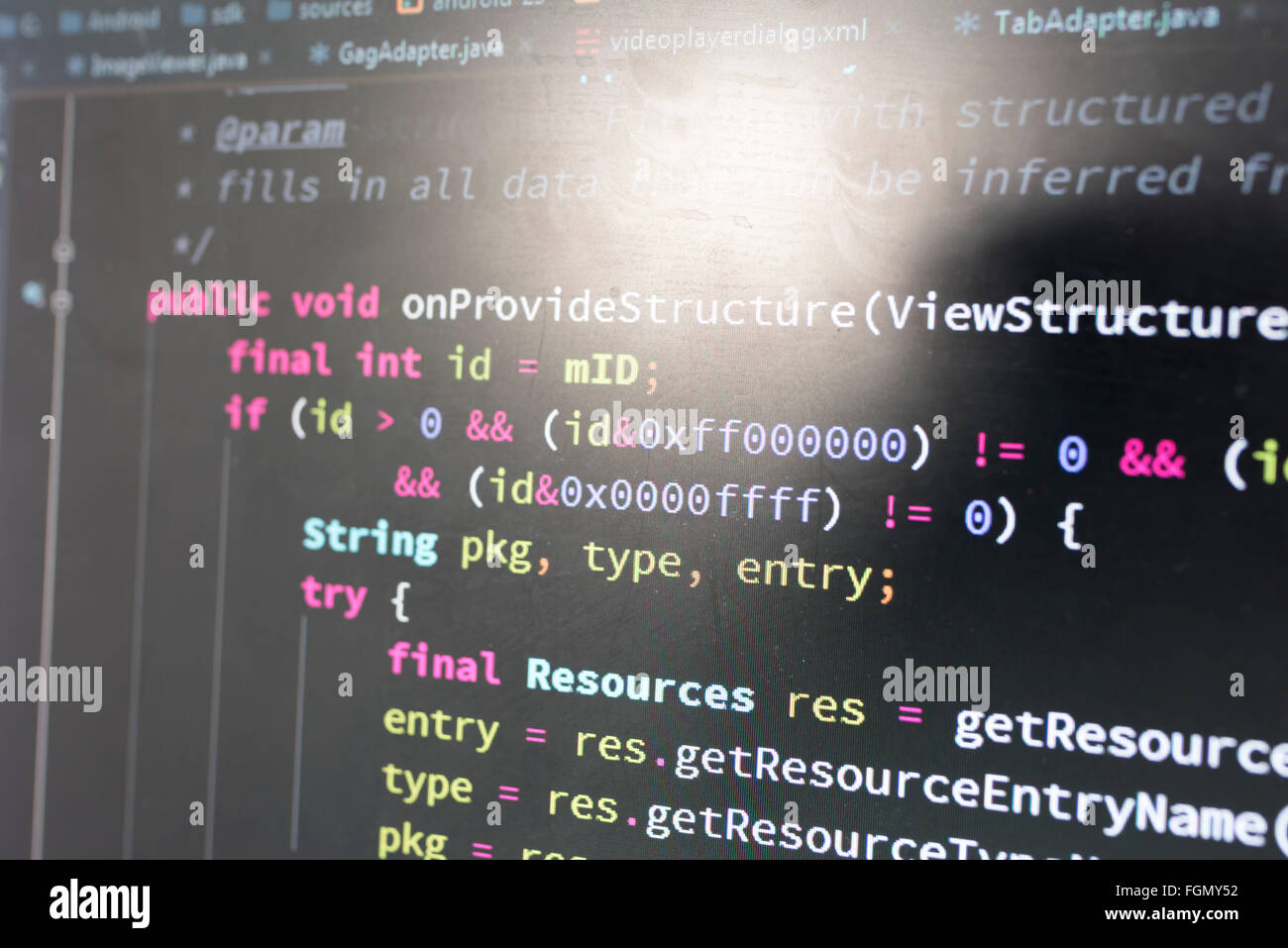 Coding on screen with colorful code Stock Photo