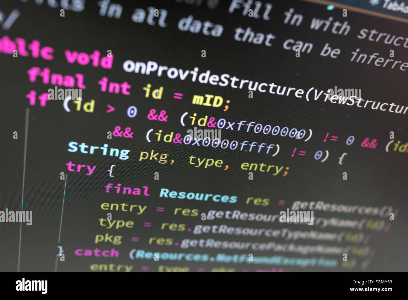 Coding on screen with colorful code Stock Photo