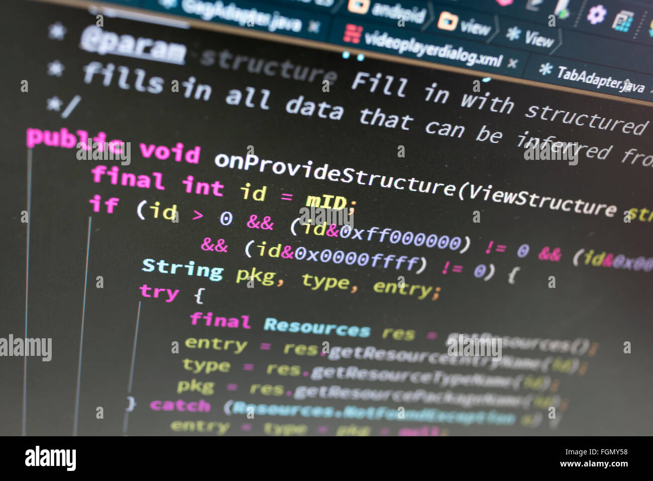 Coding on screen with colorful code Stock Photo