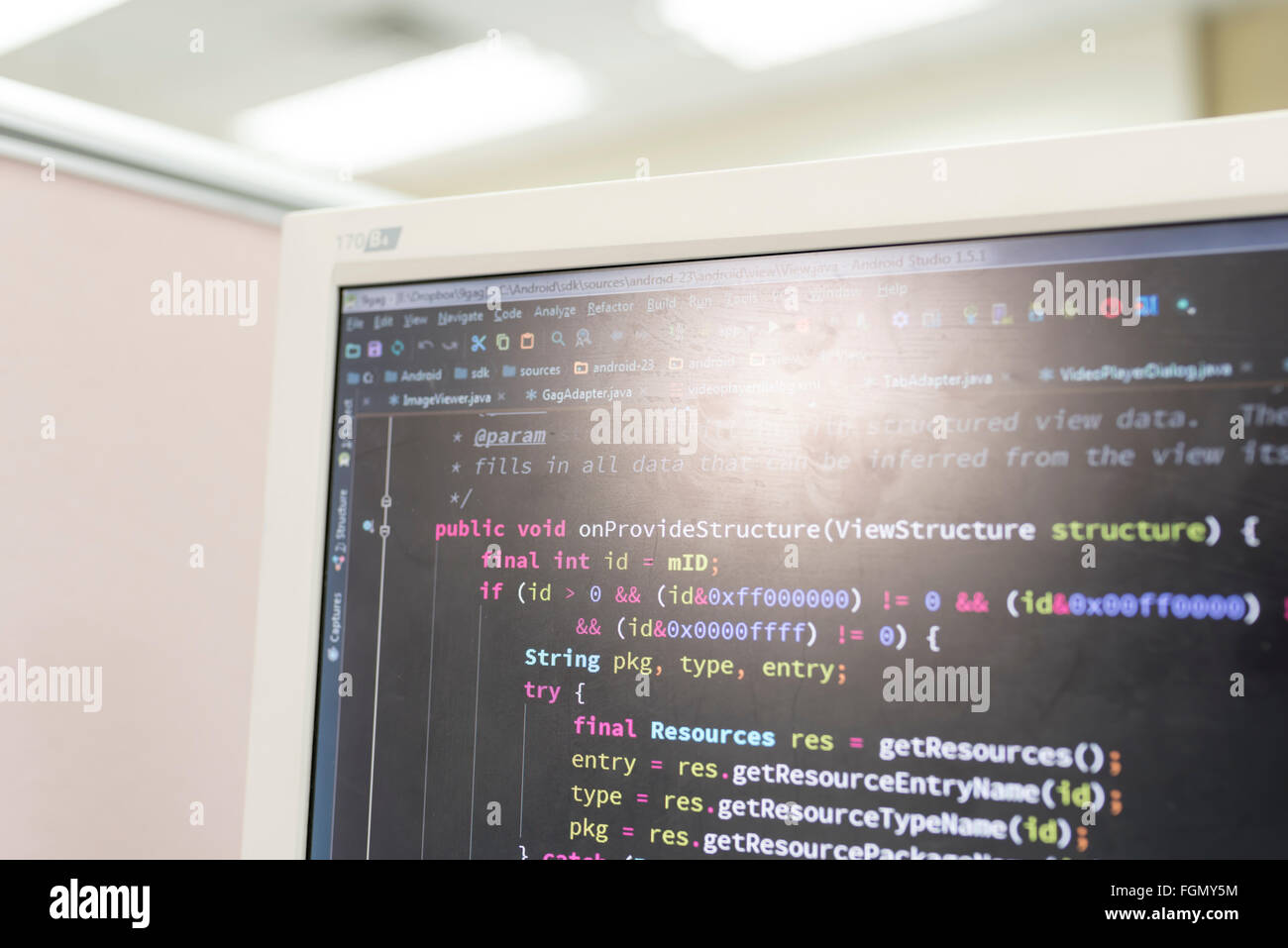 Coding on screen with colorful code Stock Photo