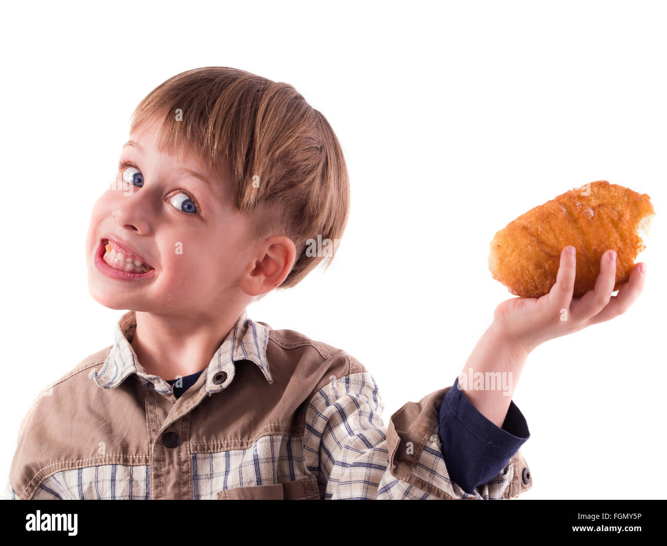 boy eating donut Stock Photo