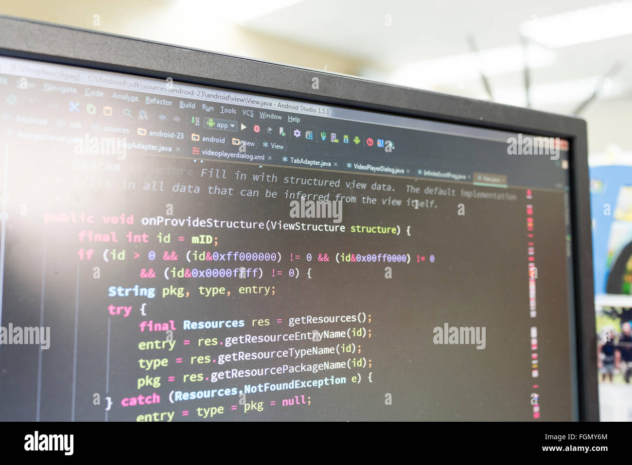 Coding on screen with colorful code Stock Photo
