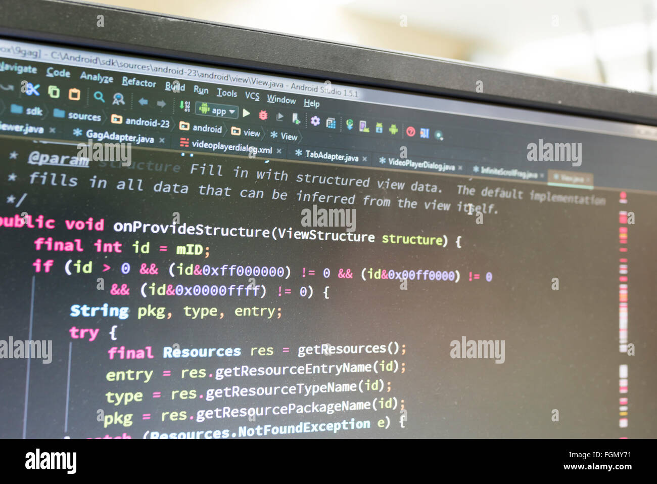 Coding on screen with colorful code Stock Photo