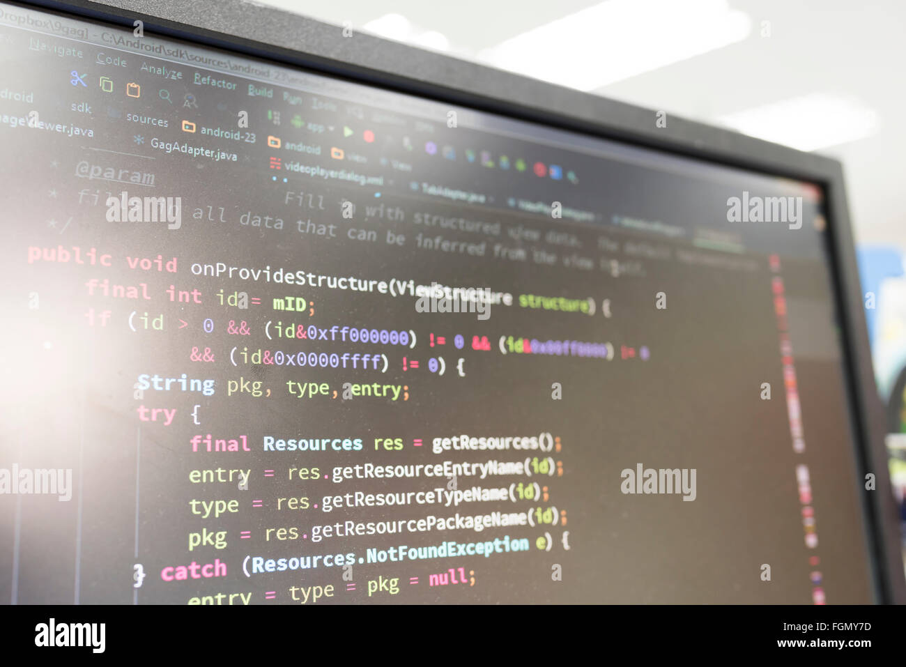 Coding on screen with colorful code Stock Photo