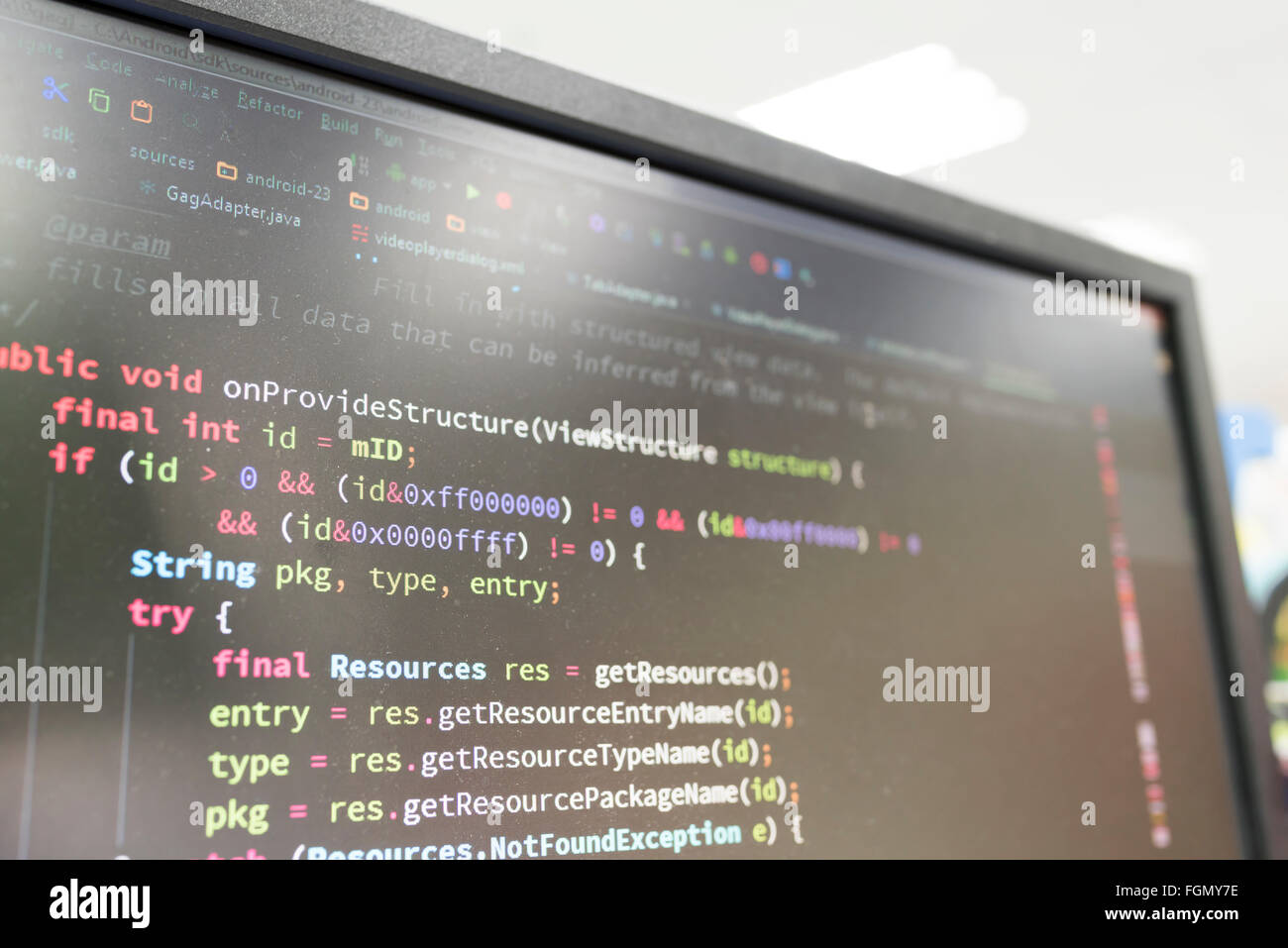 Coding on screen with colorful code Stock Photo
