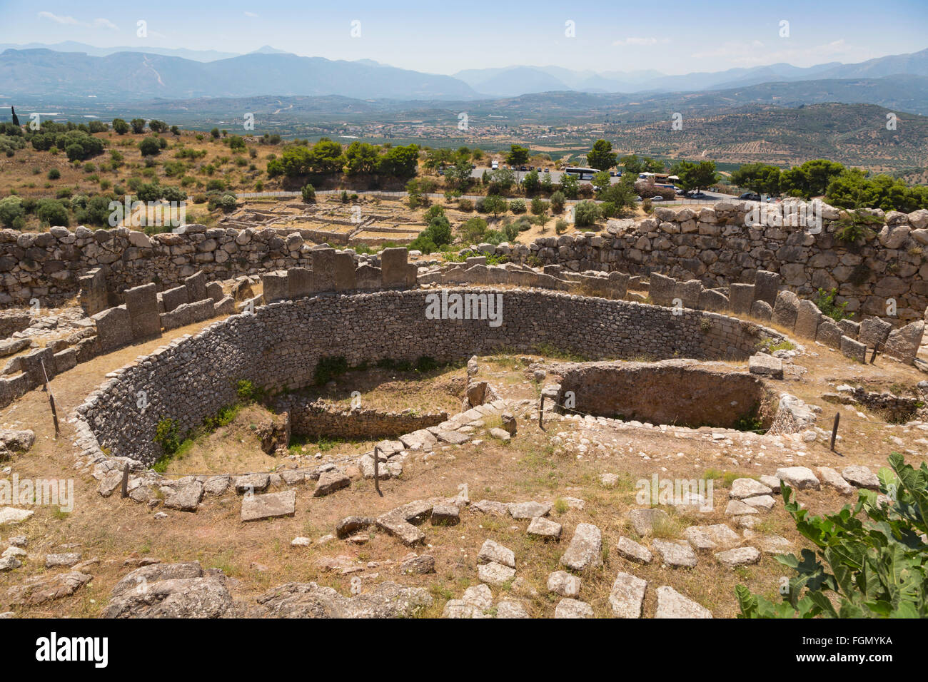 Mycenae, Argolis, Peloponnese, Greece.  Grave Circle A, dating from the 16th century BC, within the walls of the city citadel. Stock Photo