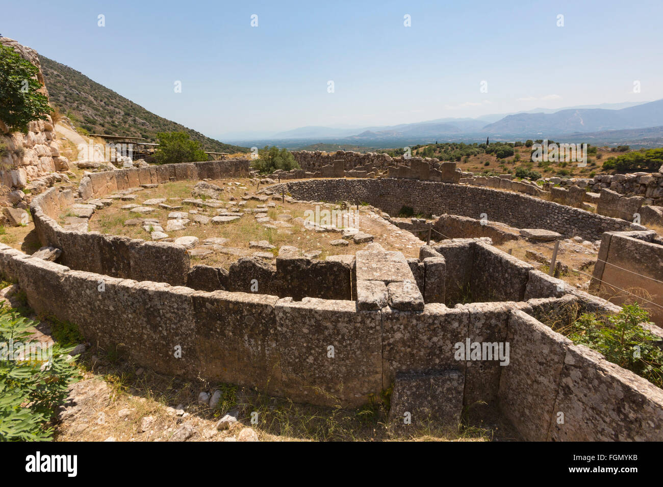 Mycenae, Argolis, Peloponnese, Greece.  Grave Circle A, dating from the 16th century BC, within the walls of the city citadel. Stock Photo