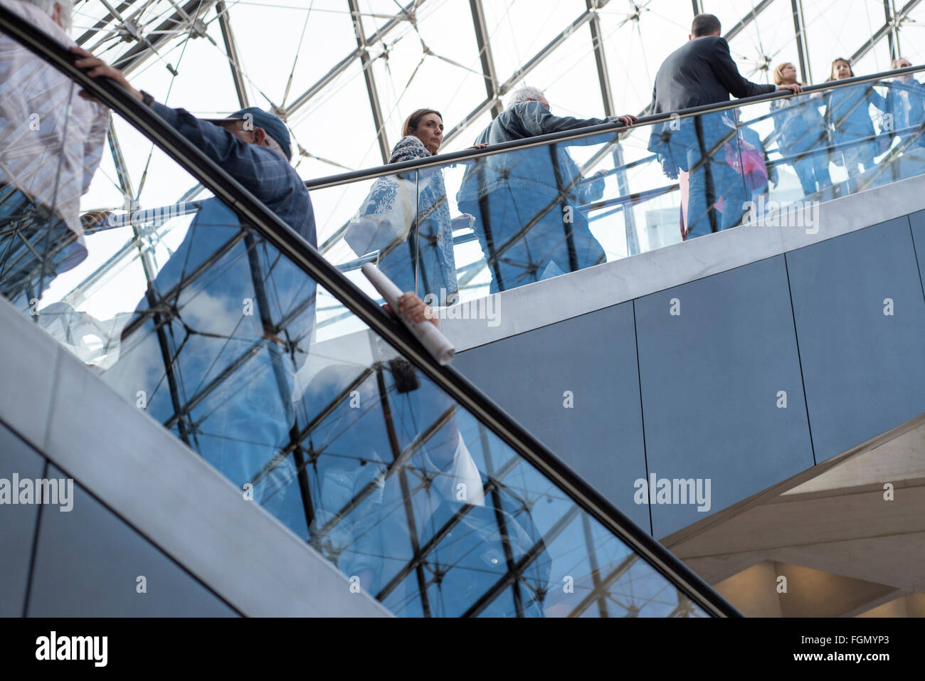 Glass escalator of Louvre Stock Photo Alamy