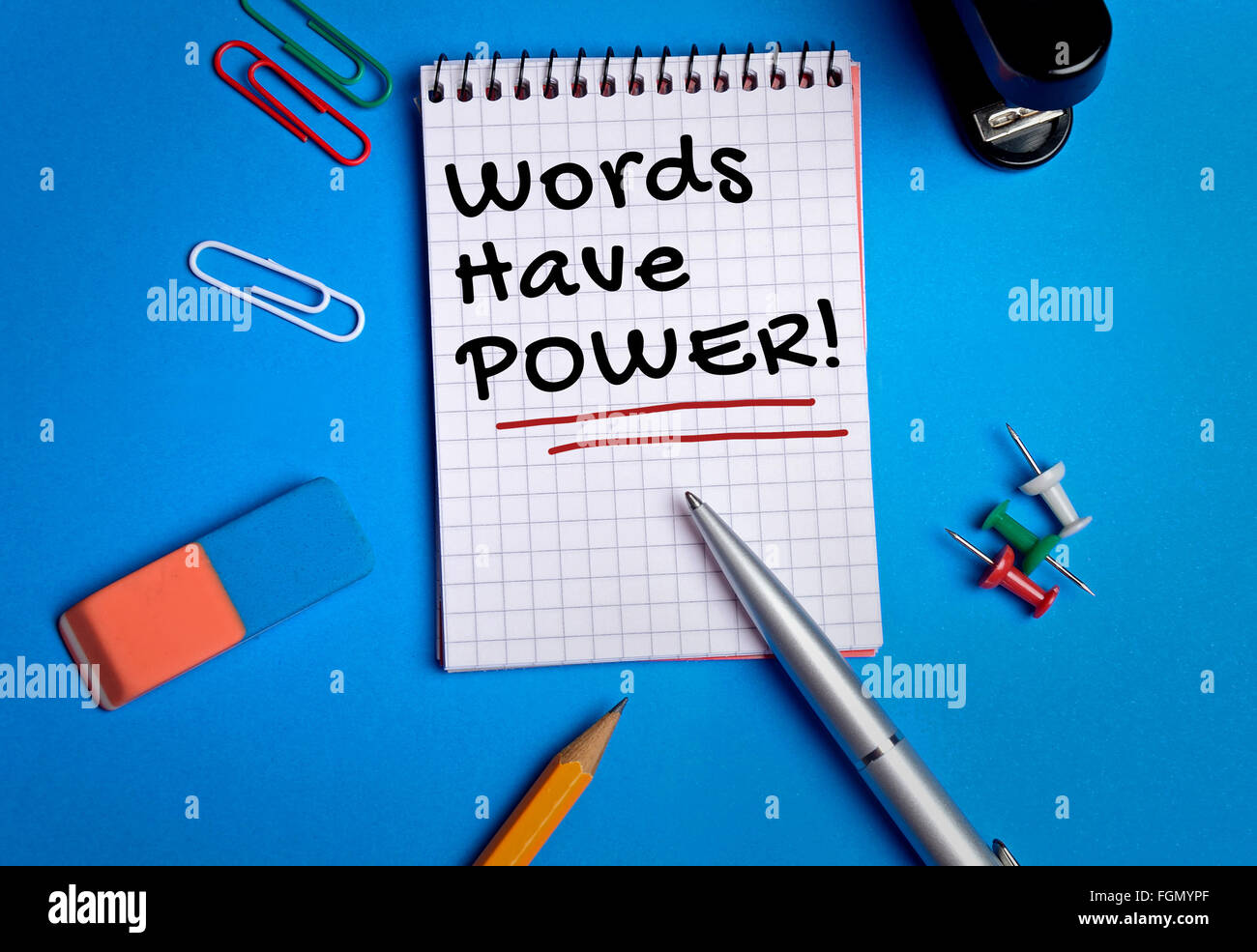 Words have power word on notebook page Stock Photo